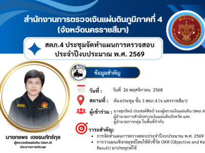 26-11-2568 สตภ.4 ประชุมจัดทำแผนการตรวจสอบประจำปีงบประมาณ พ.ศ. 2569